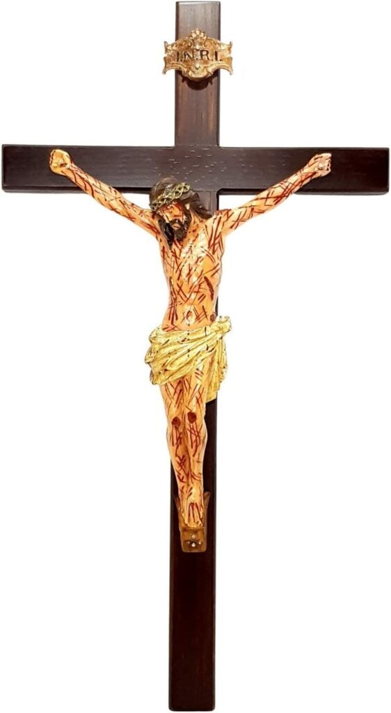 Crucifixo de parede 50 cm Cristo Chagado em Resina Bíblia