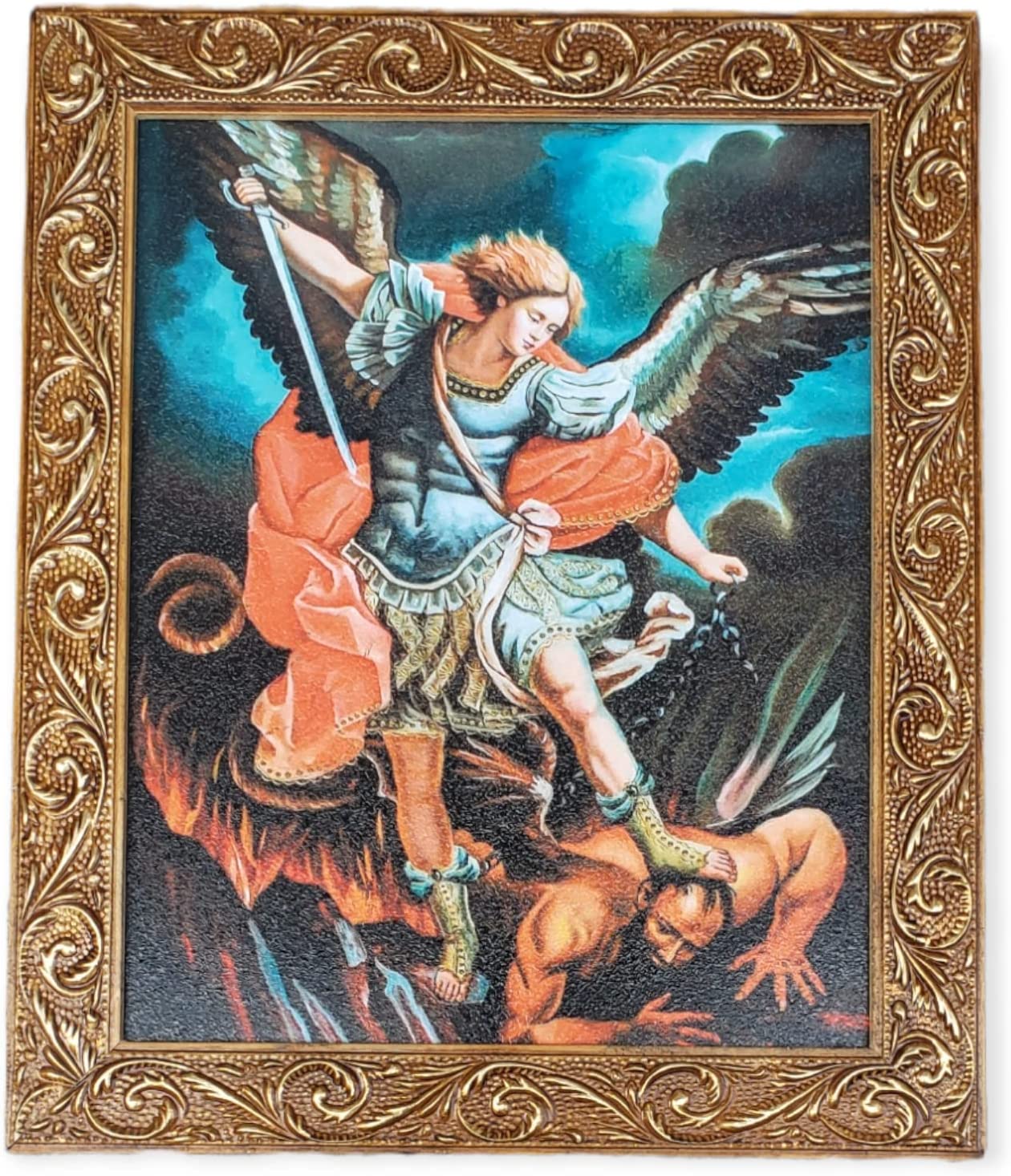 Quadro Religioso São Miguel Arcanjo 50cm x 40cm Resinado Bíblia