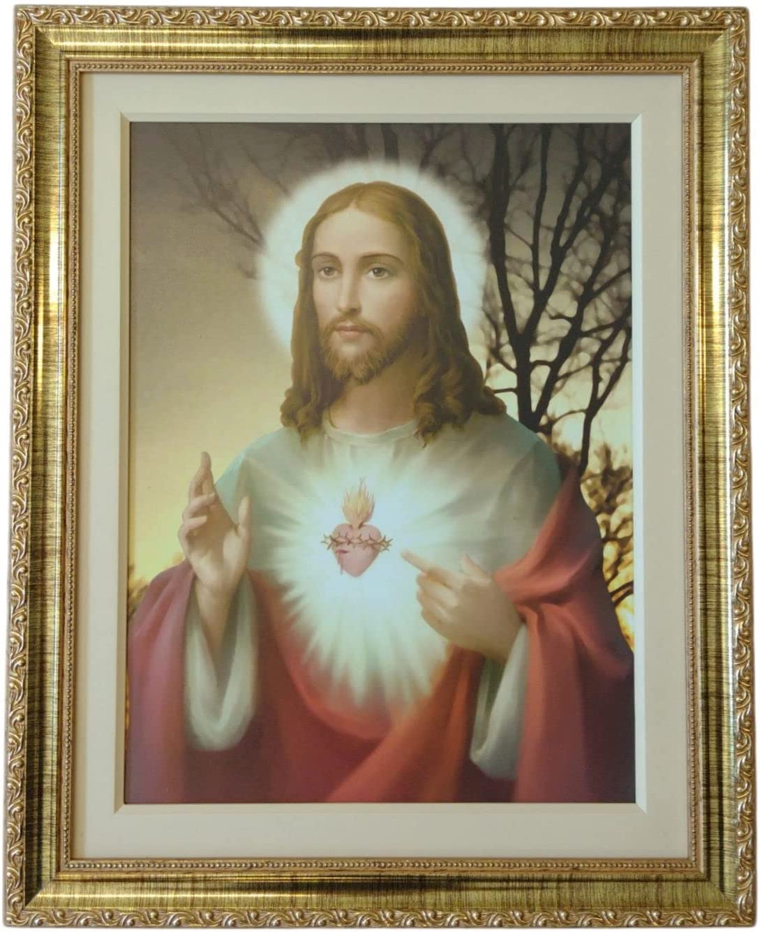 Quadro Religioso Sagrado Coração De Jesus Árvore 50cm X 40cm Resinado